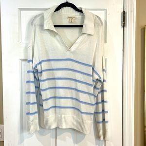 White and Blue Striped Knit Sweater